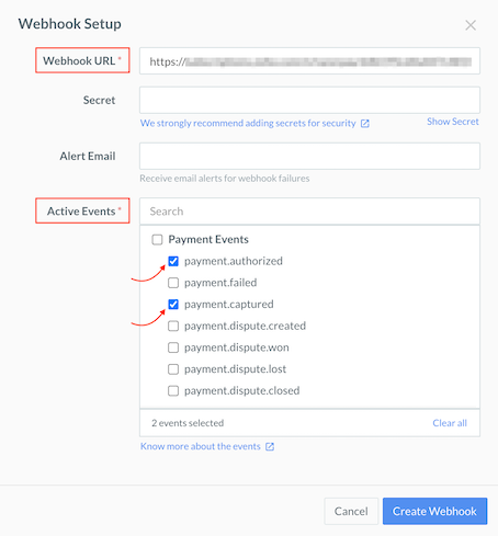 Razorpay Webhook Configure