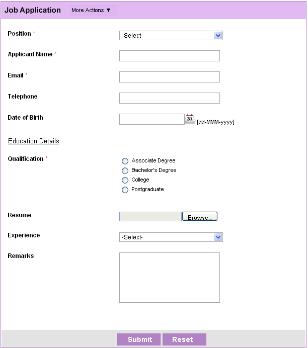 job recruiting login sample page in html