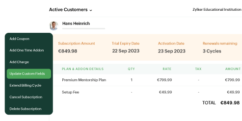 Preview of Zoho Billing's customer module