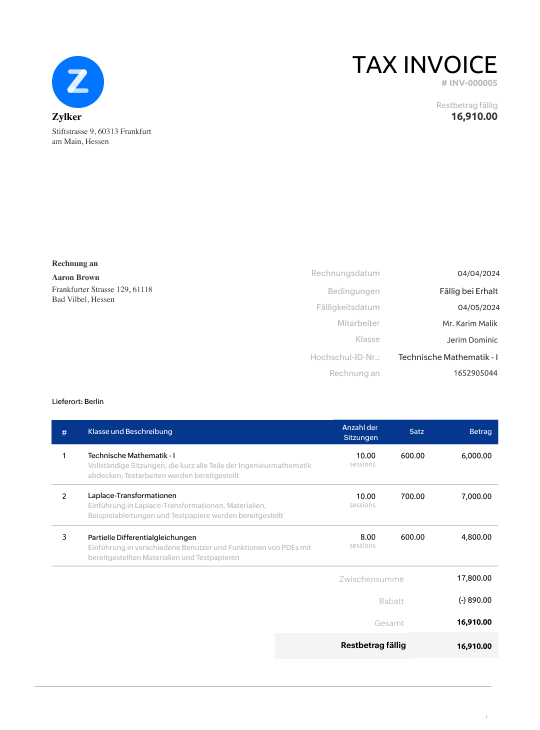 Zoho Invoice - Custom Templates