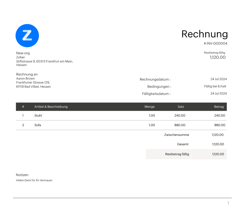 Zoho Invoice - Custom Templates