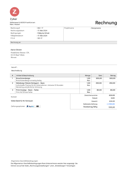 Zoho Invoice - Custom Templates