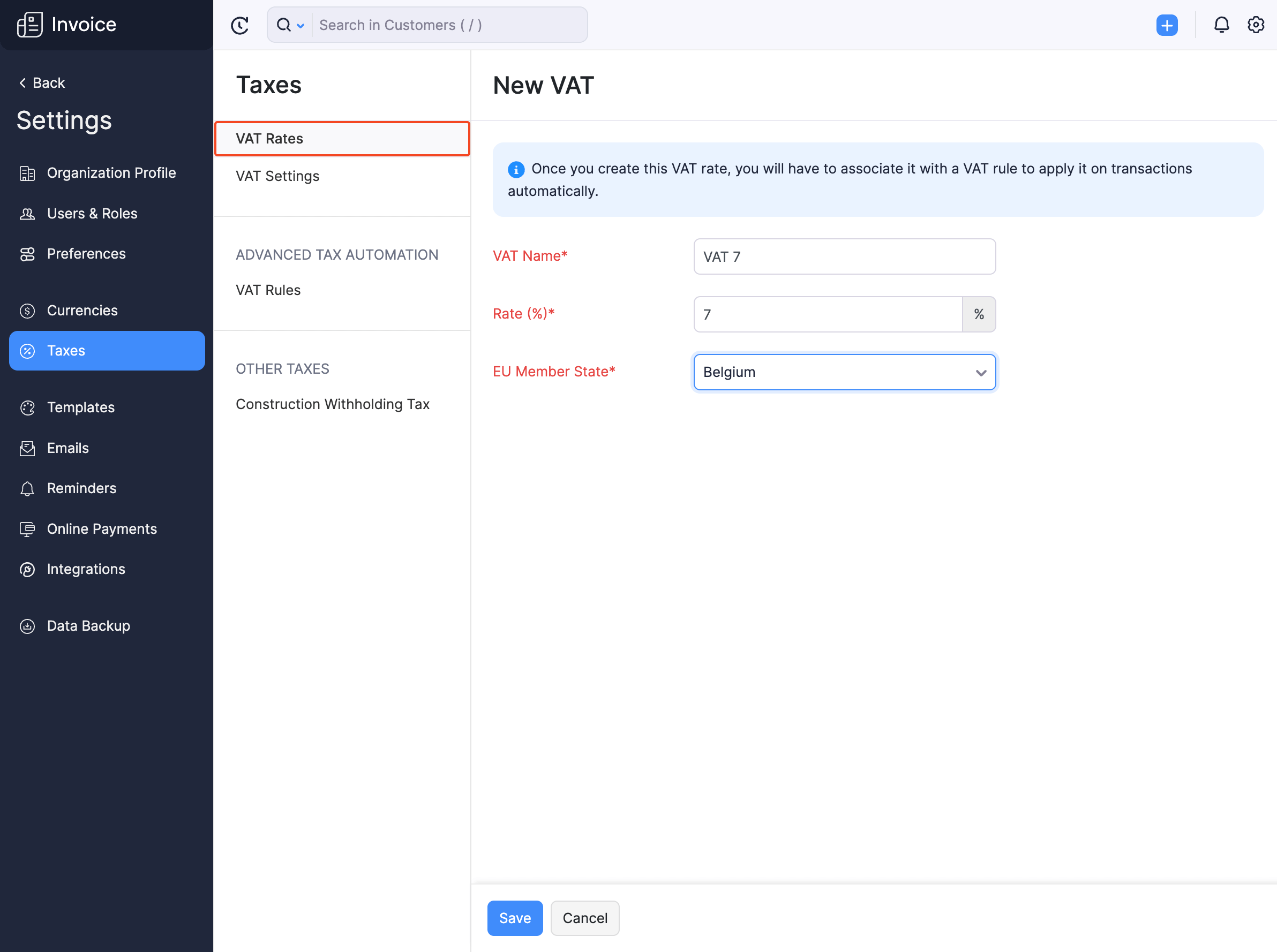 Create a VAT Rate