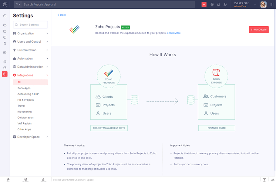 Sync details - Project expense reporting - Zoho Expense