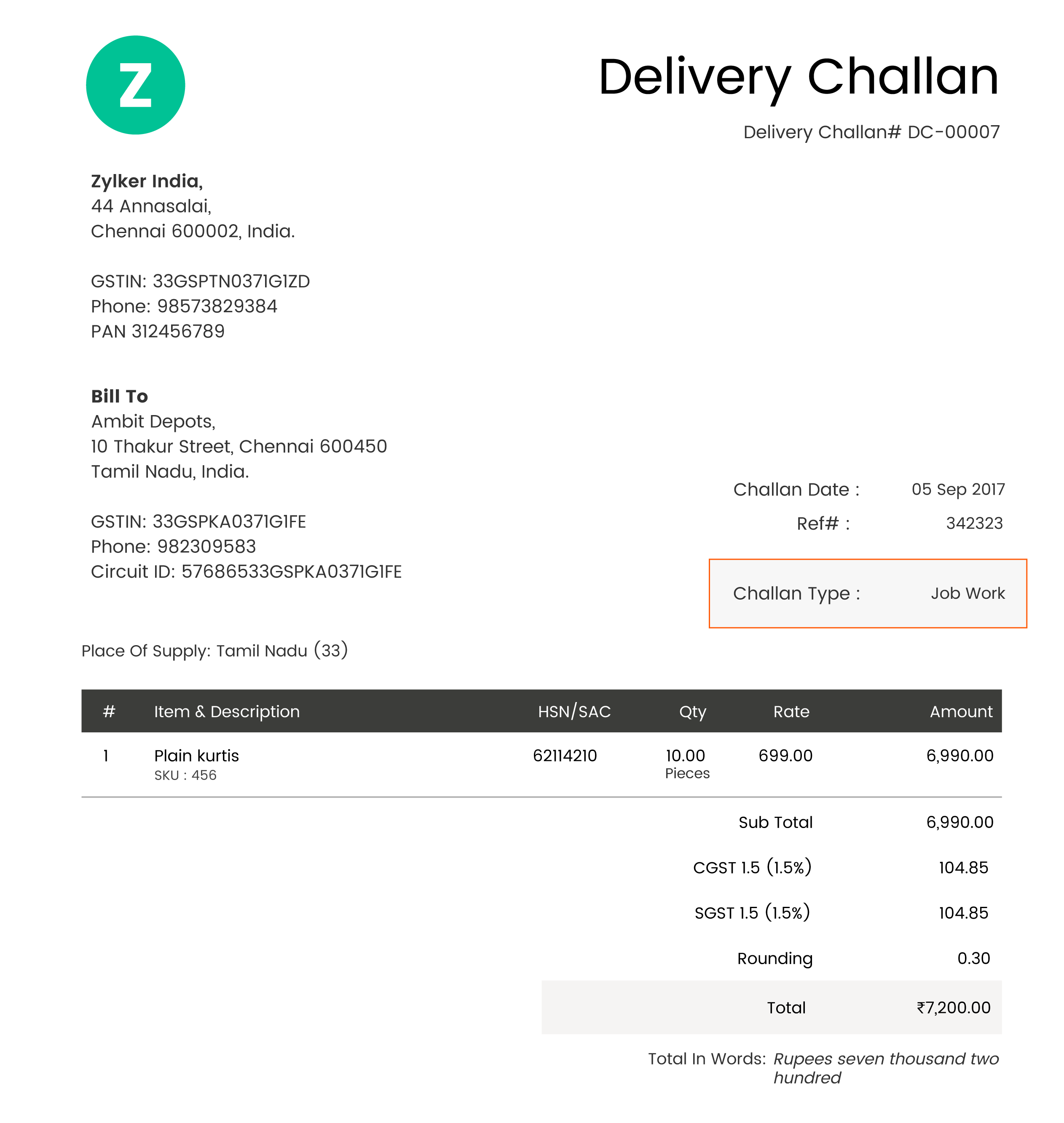 Delivery Challan Zoho Books