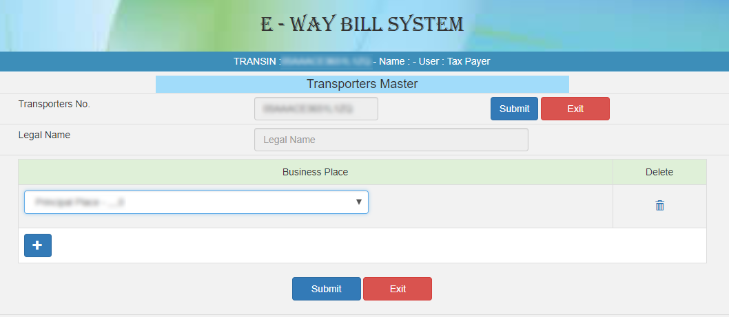 FORM FOR TRANSPORTER MASTER