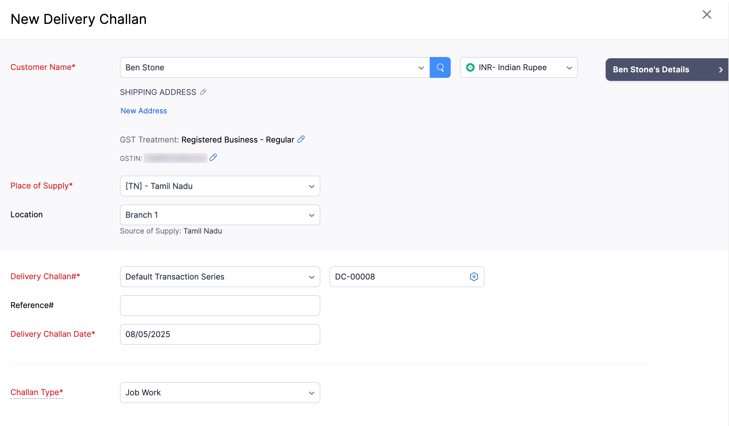 Create Delivery Challan