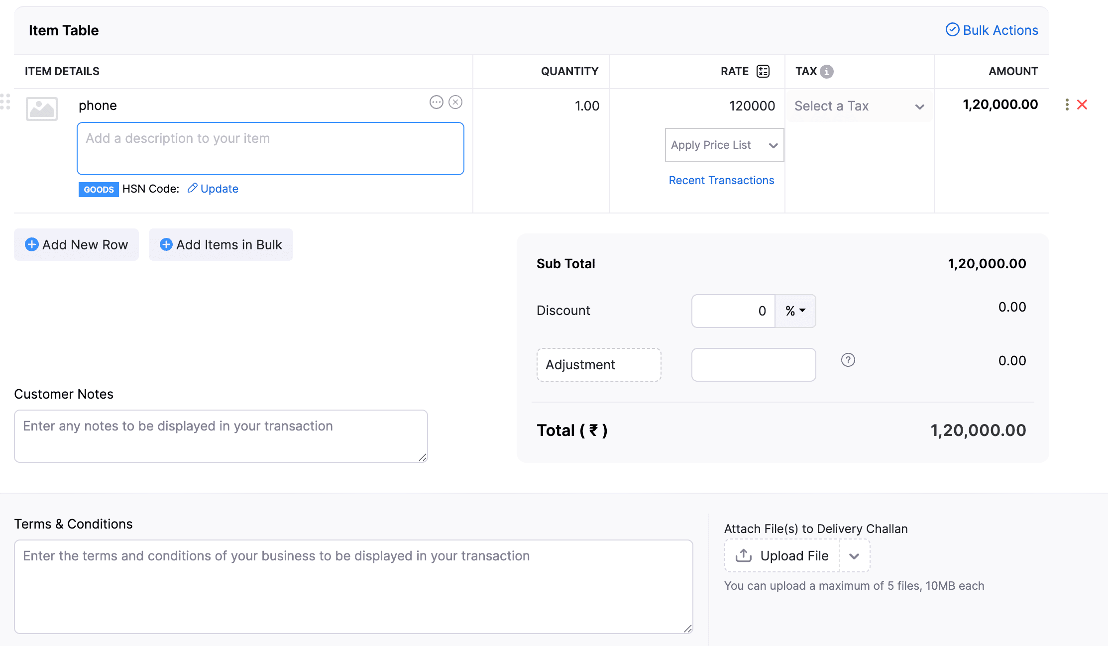 Create Delivery Challan