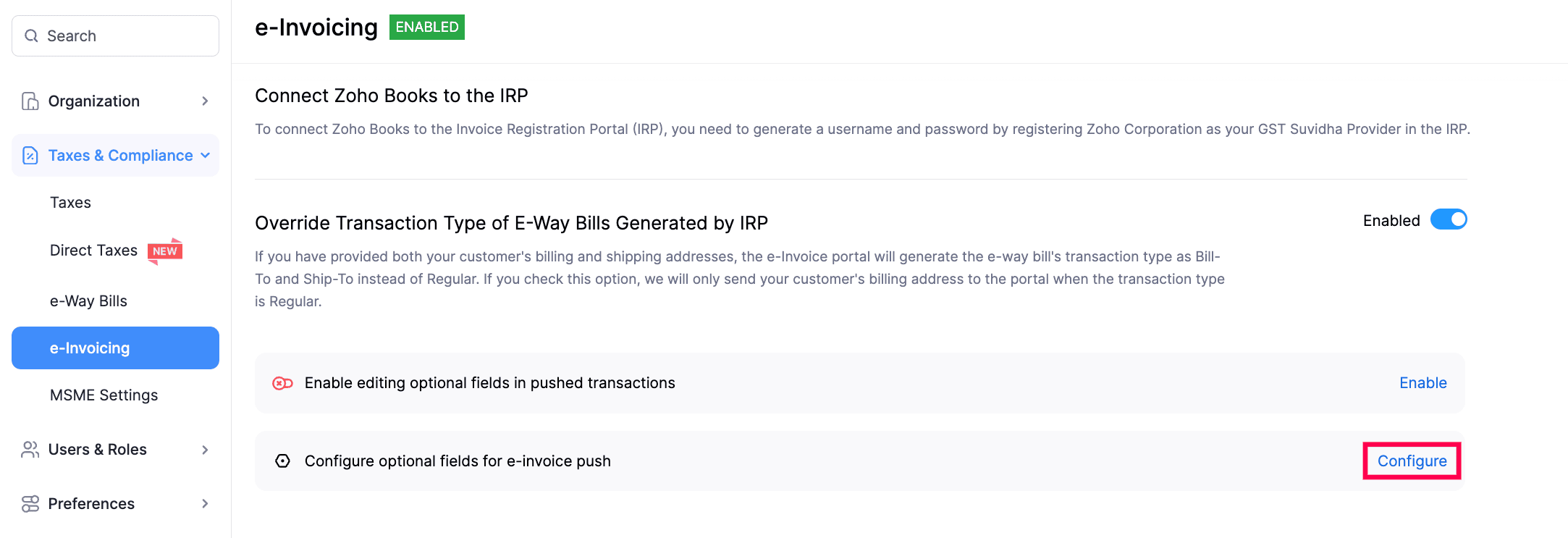 Configure Optional Field