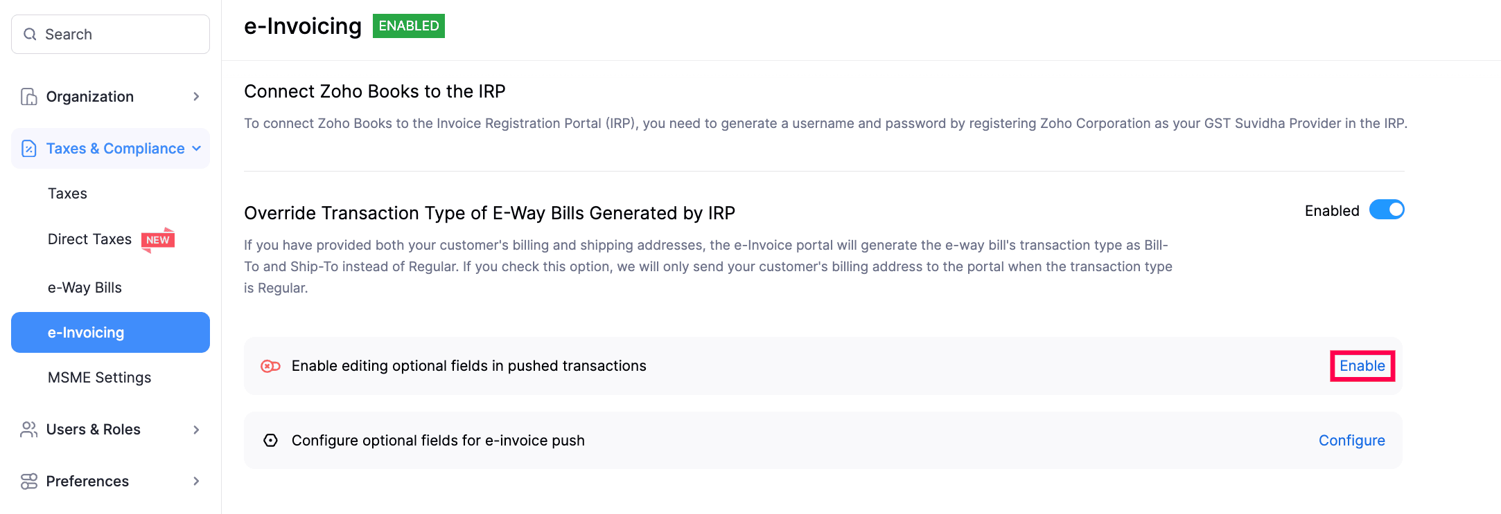 Enable Optional Field