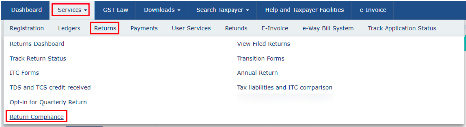 Click Return Comoliance under Returns