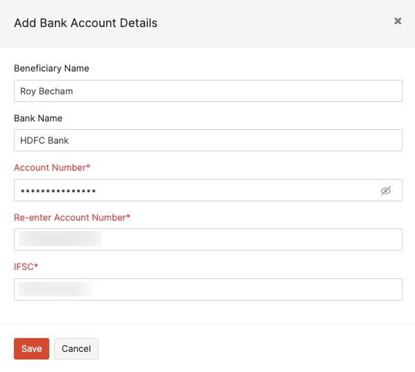 Adding vendor's bank account