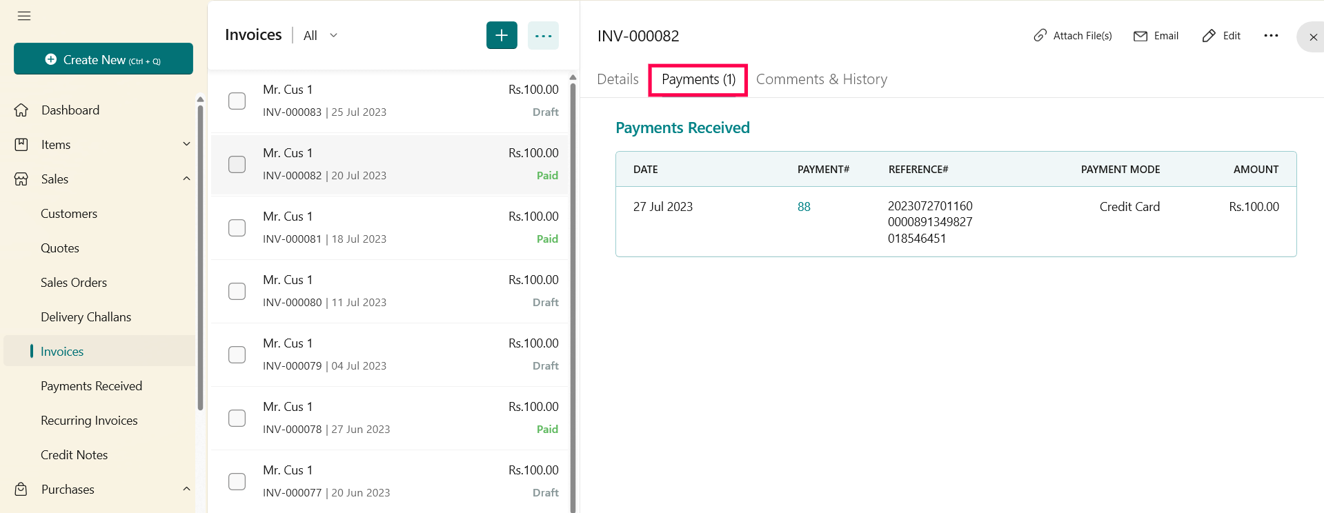 Payments Received Section