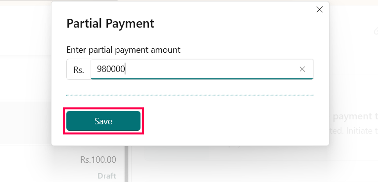 Save Partial Payment Amount