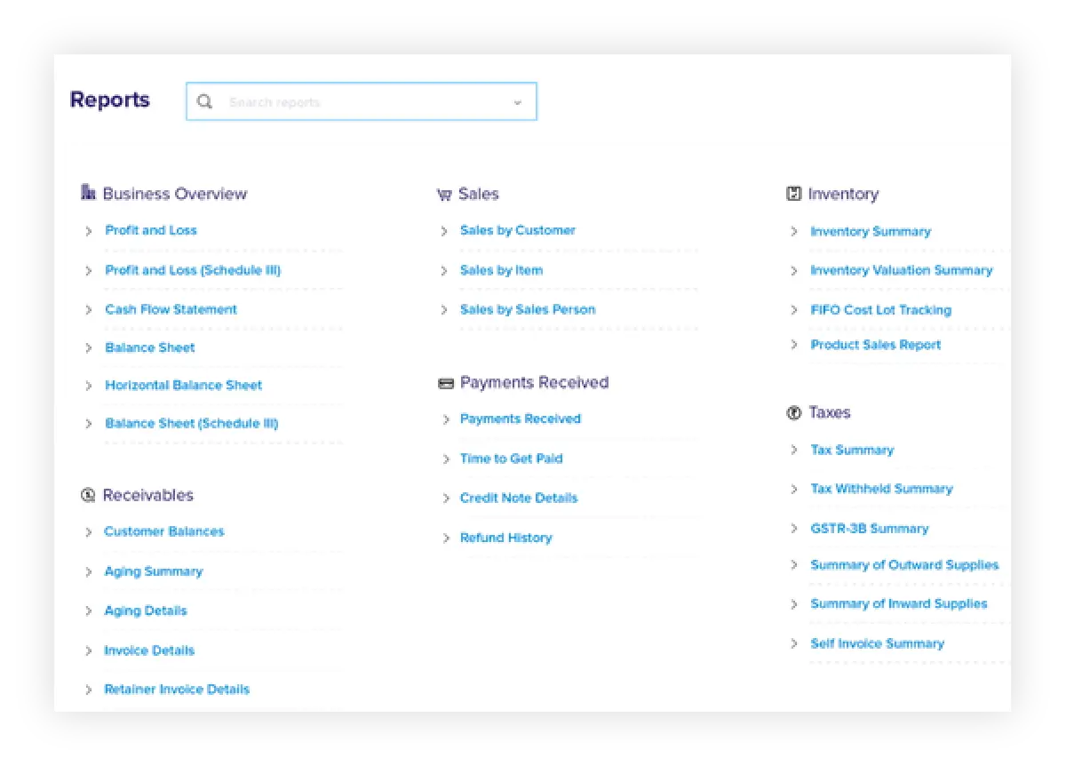 Reporting | QuickBooks to Zoho Books migration - Zoho Books