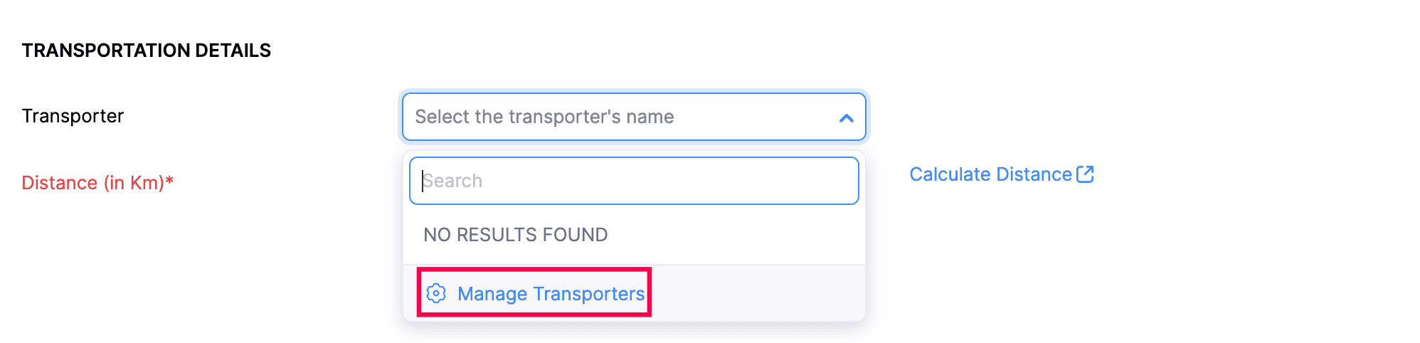 Click Manage Transporters