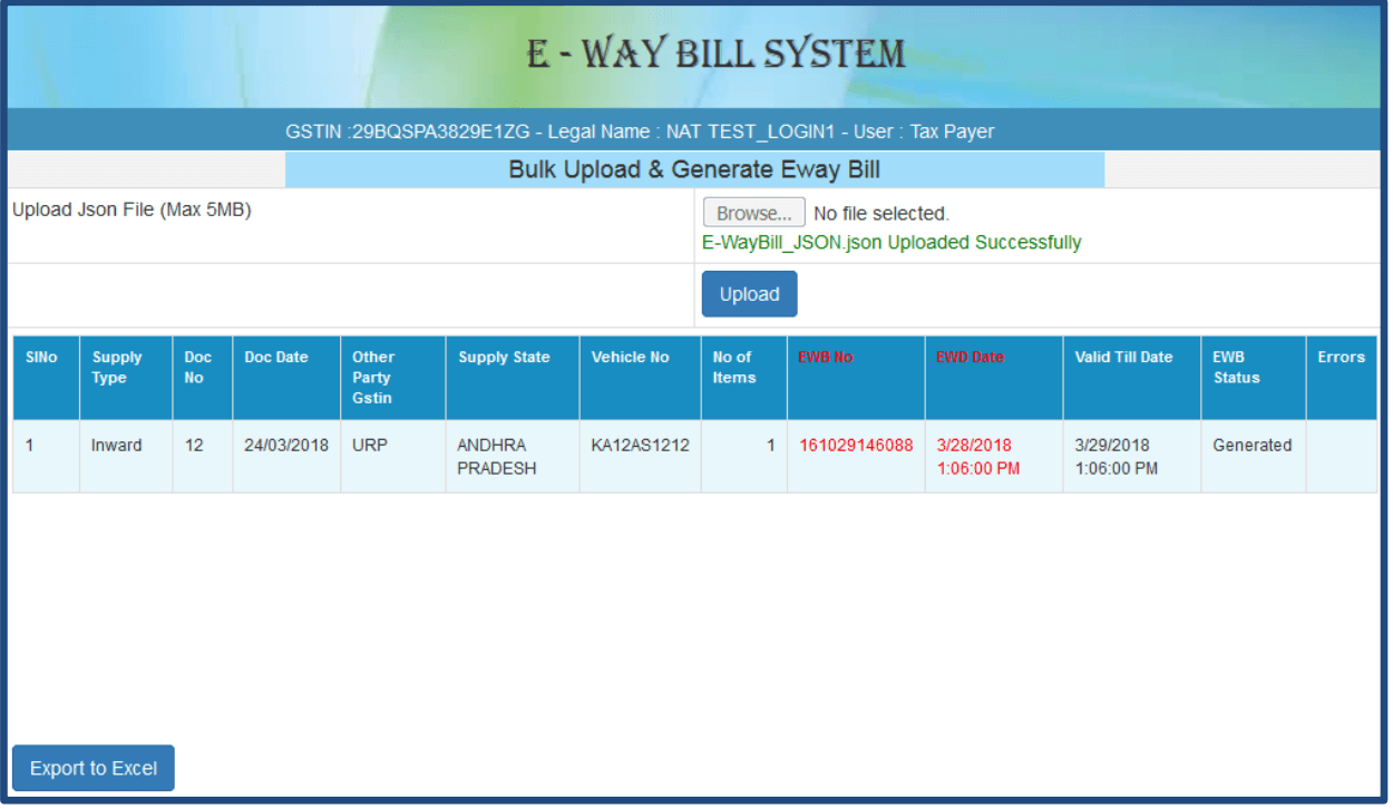 Upload to EWB portal