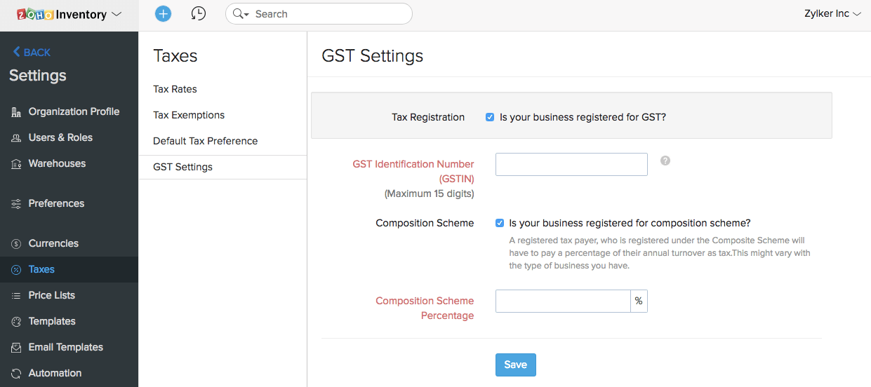 Enable GST Settings