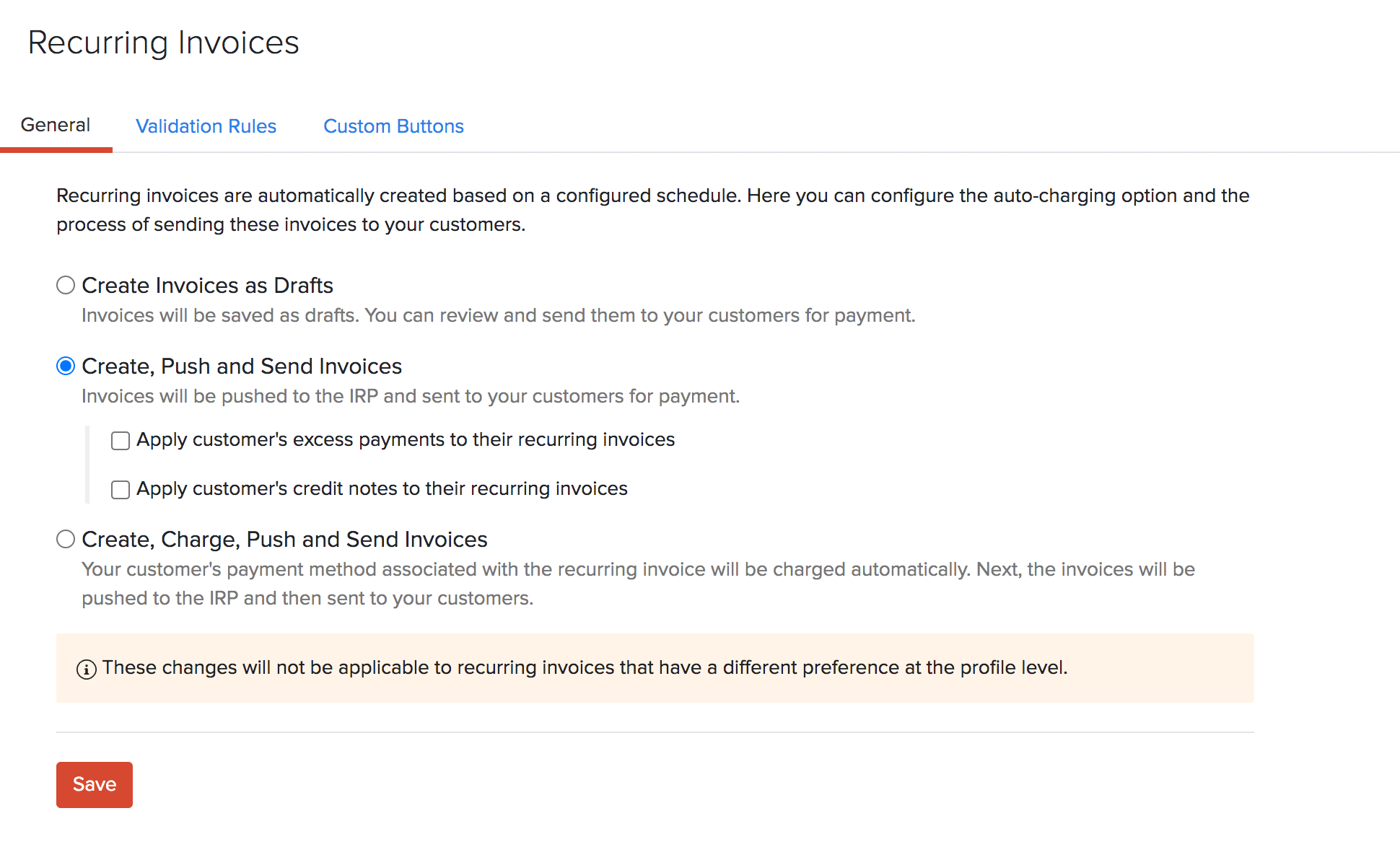 Recurring Invoice Preference