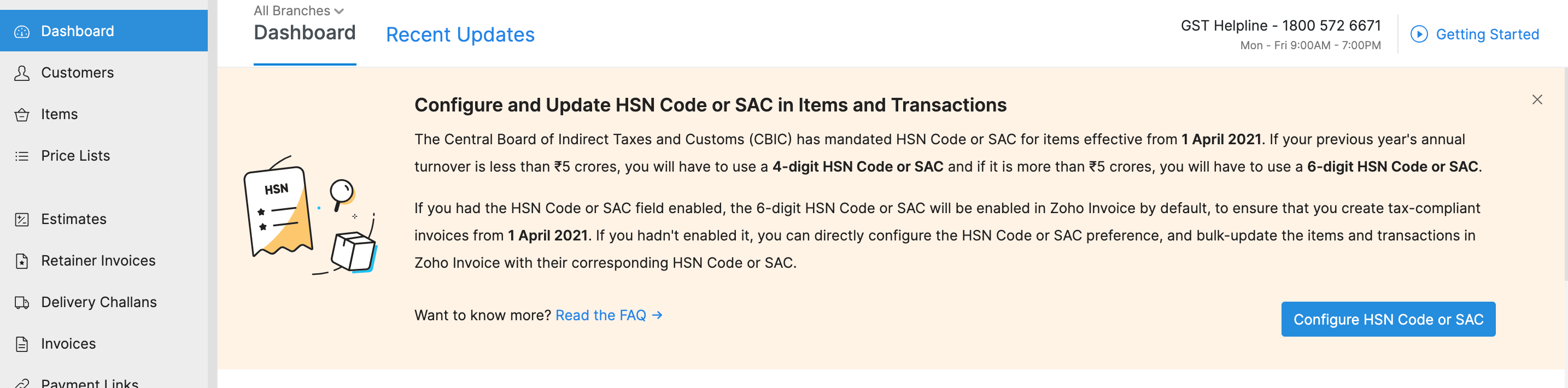 HSN Code and Configuring it in Zoho Invoice