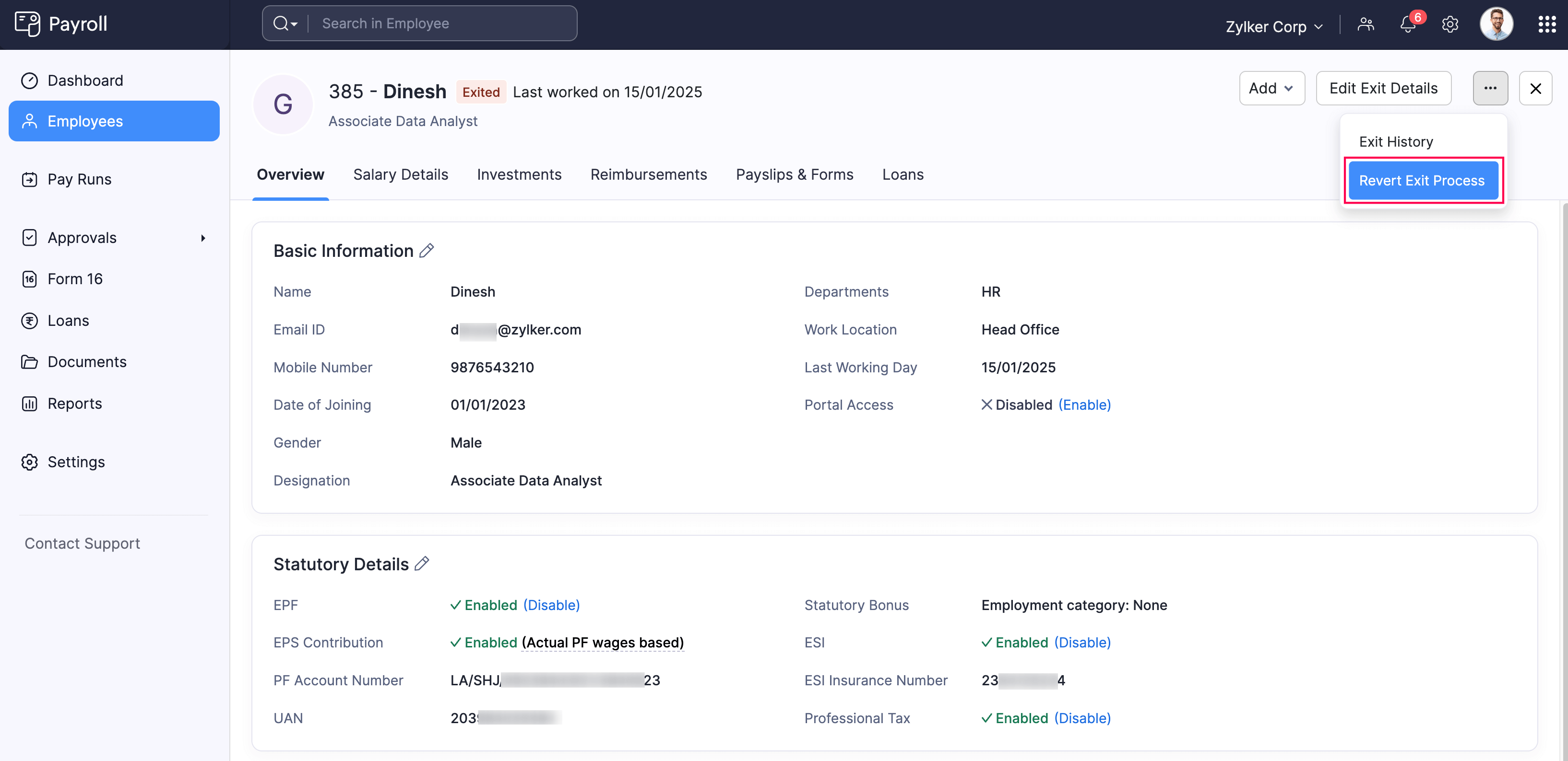 Select Revert Exit Process