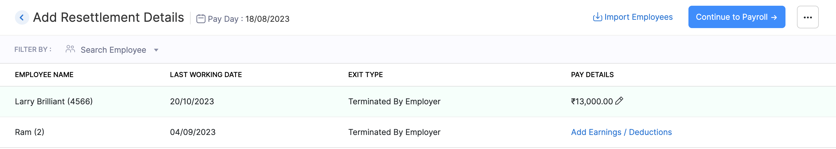 Resettlement Payroll