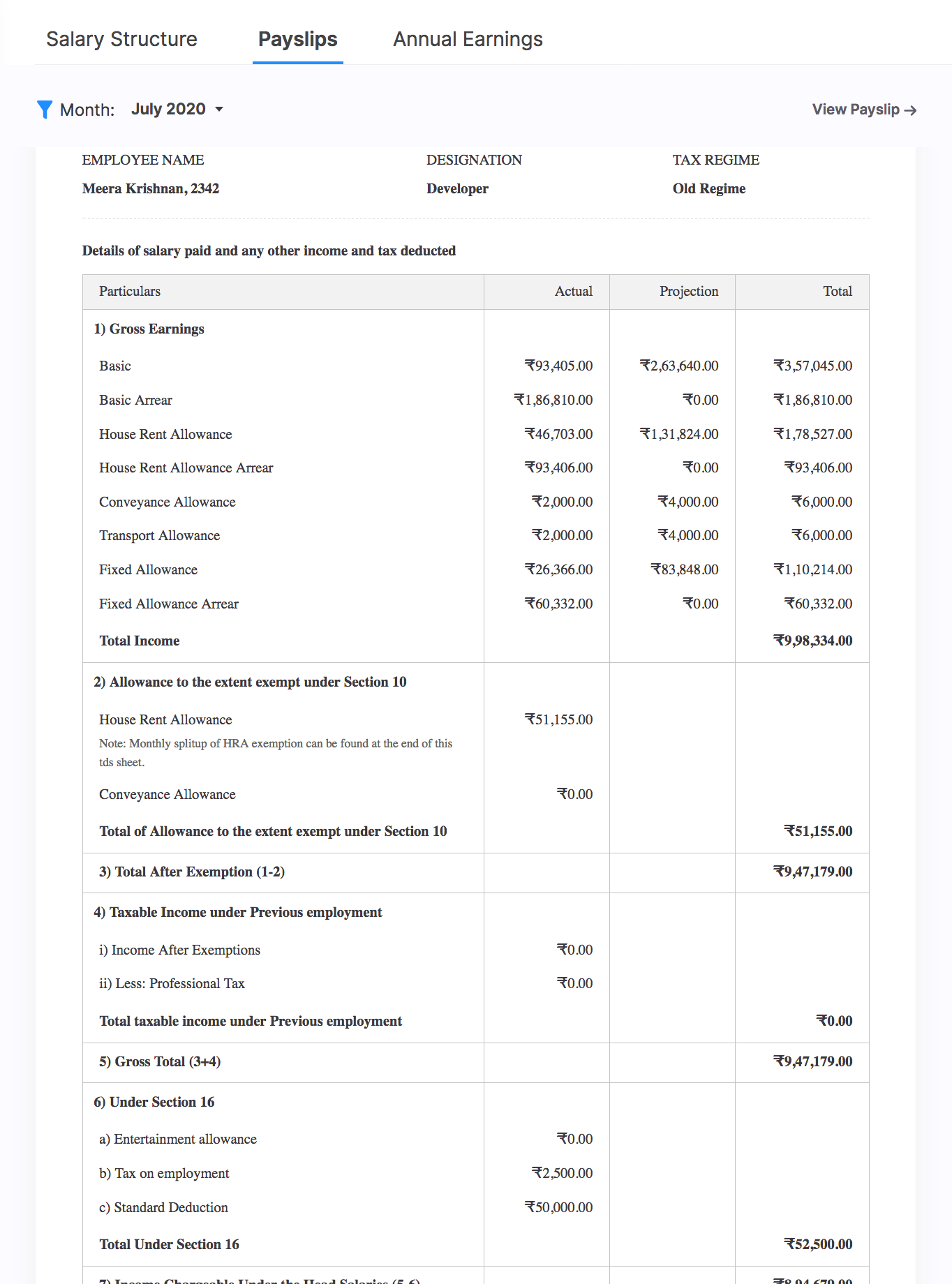 tds deduction in salary slip