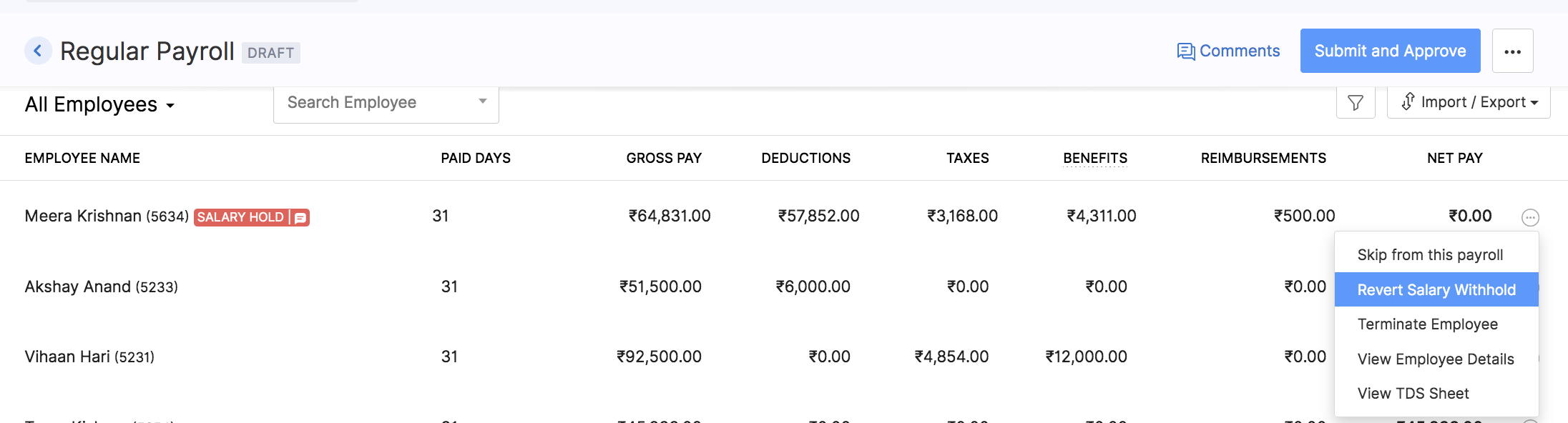 Revert Salary Withhold