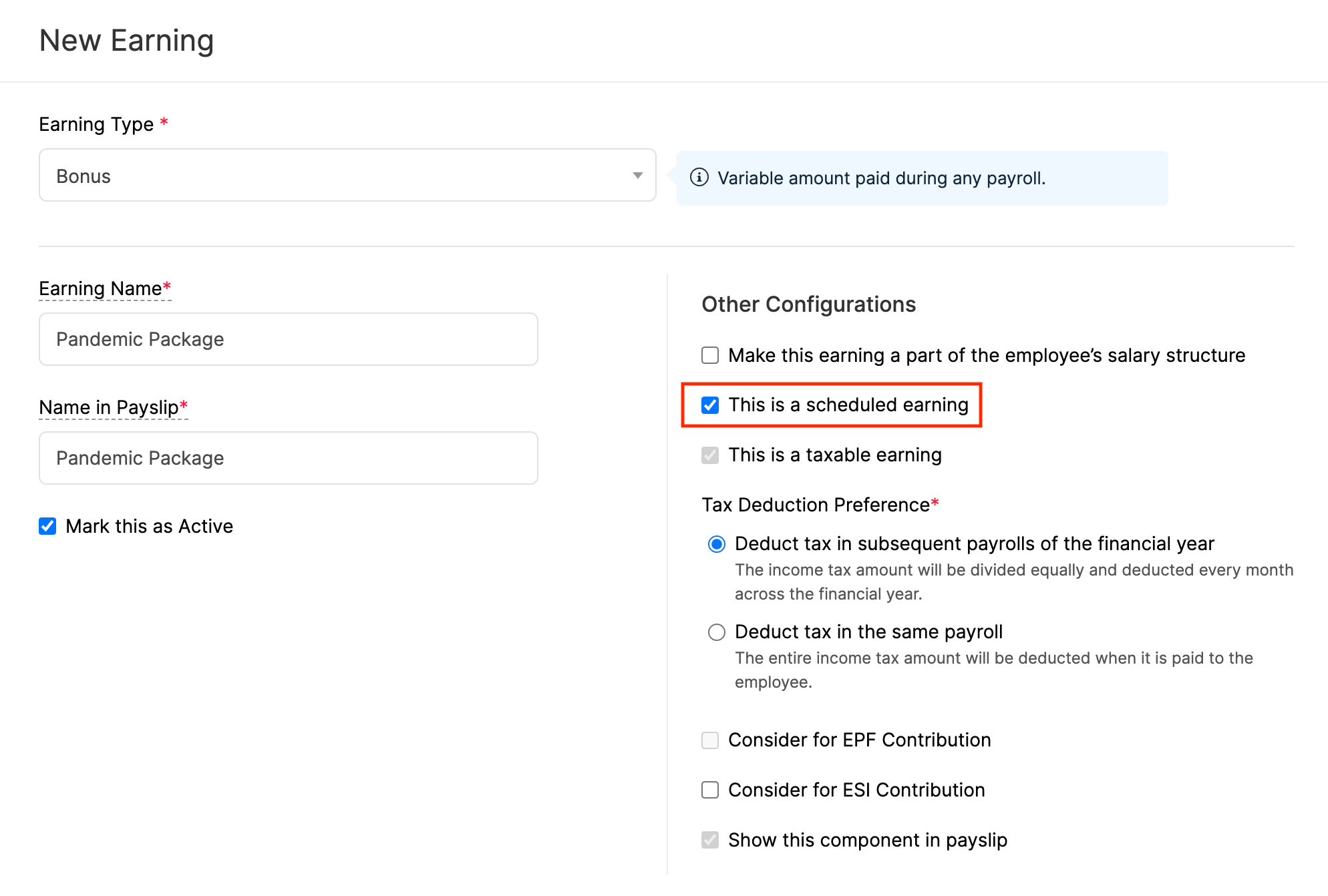 Schedule Earning