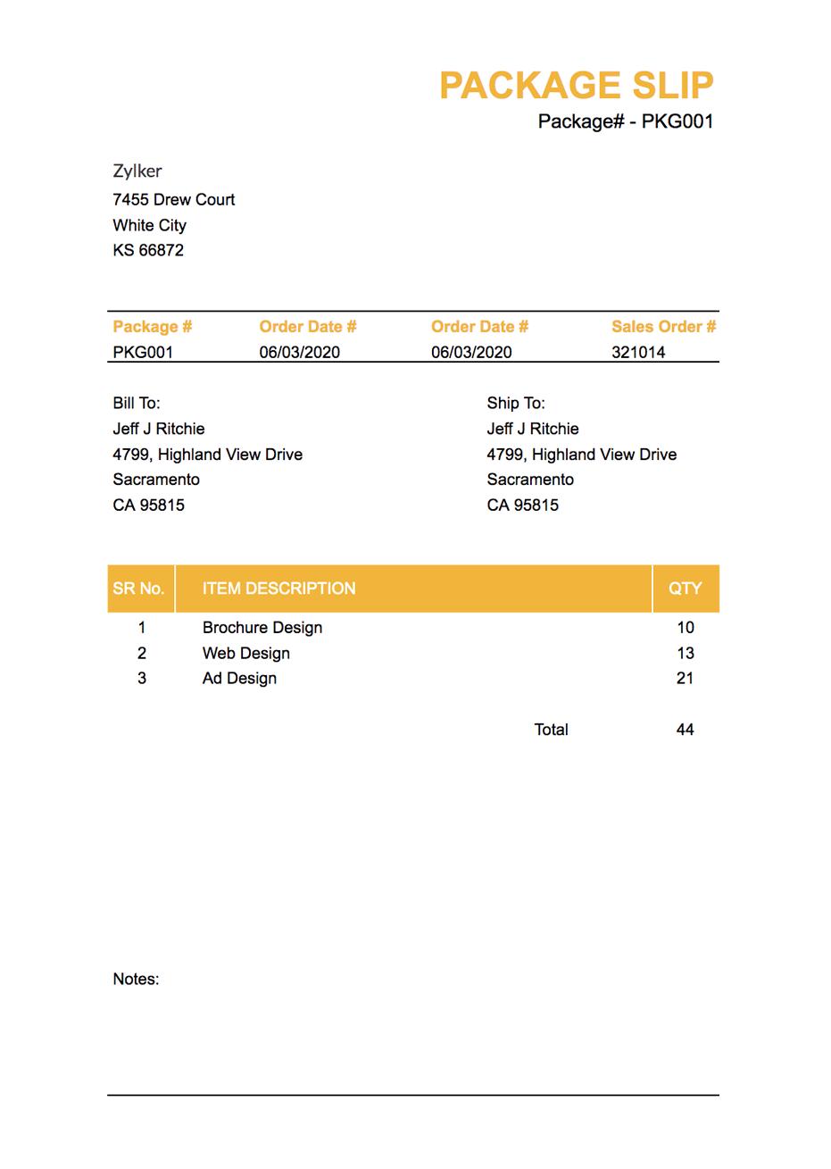 Packing Slip Template Spreadsheet Format Zoho Inventory