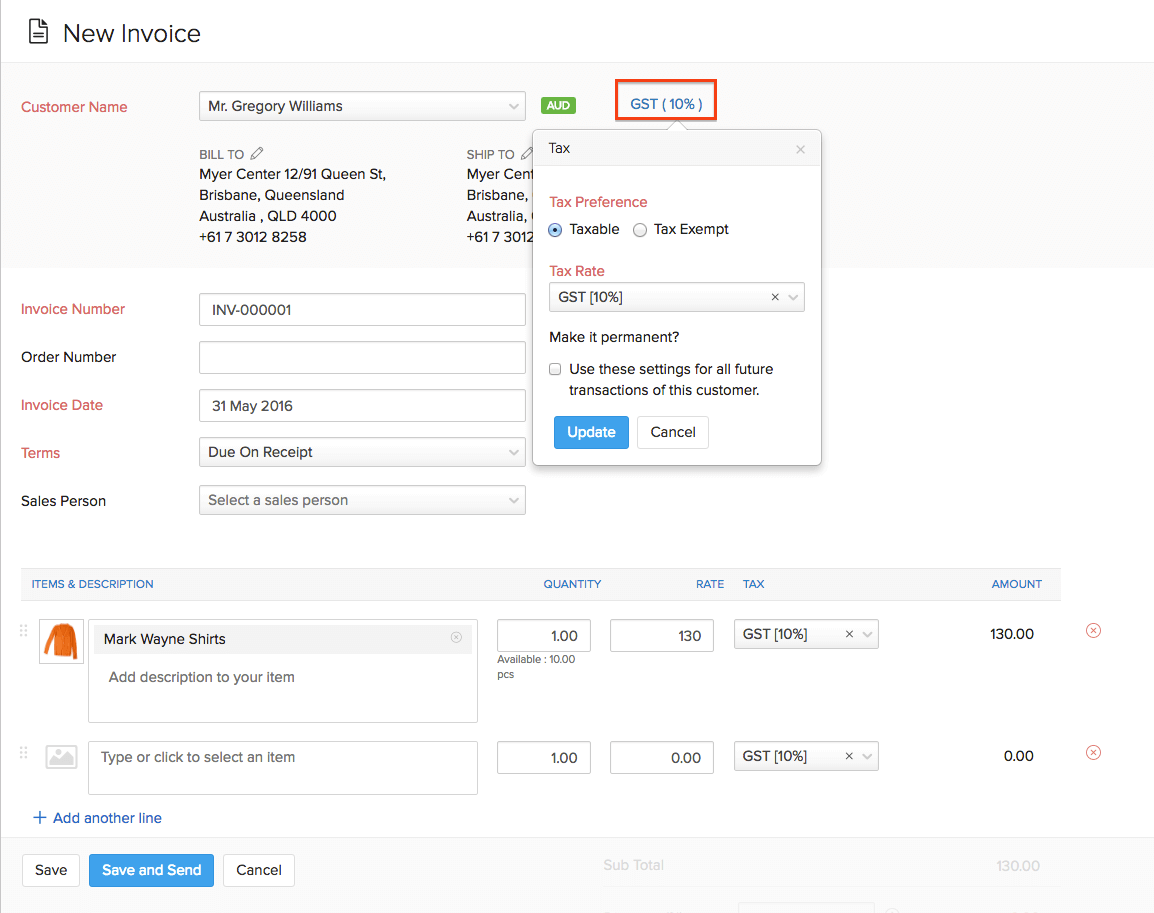 Tax Information in Invoice