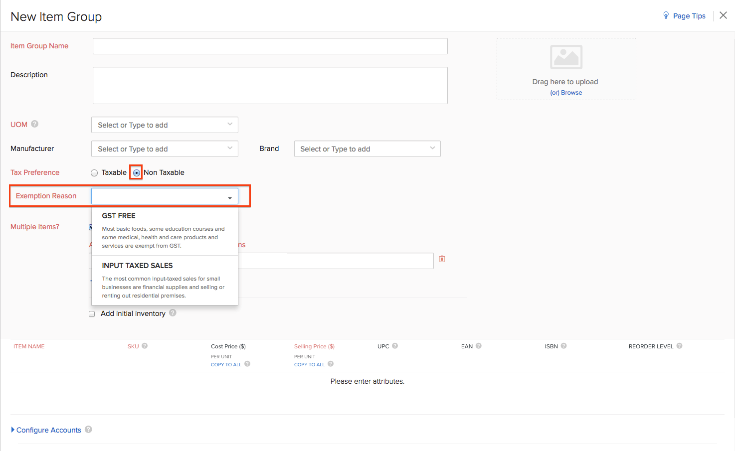 Item Group Non-taxable