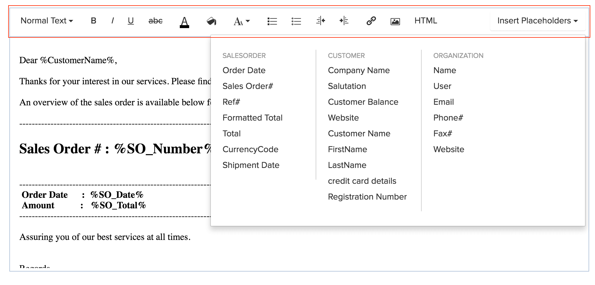 Zoho Inventory Email Templates