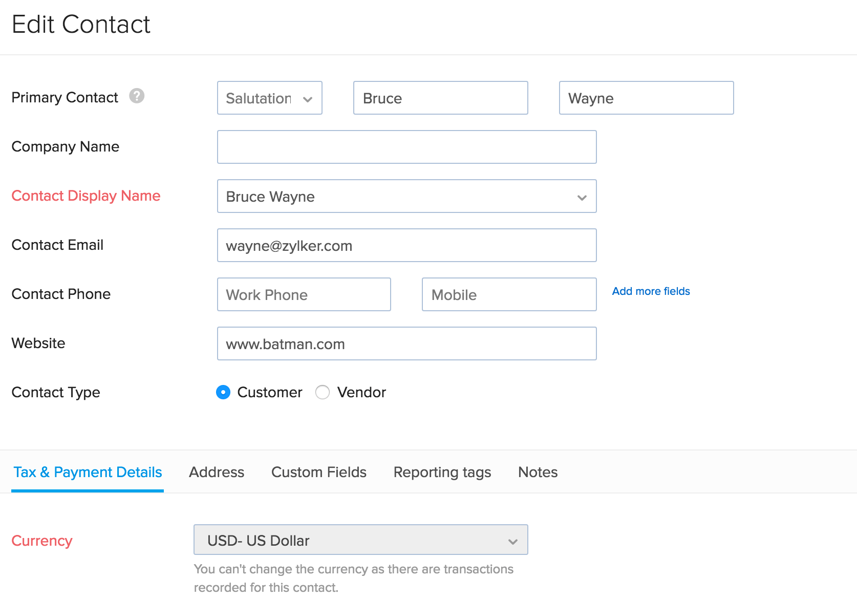 Zoho Inventory - Managing Contacts