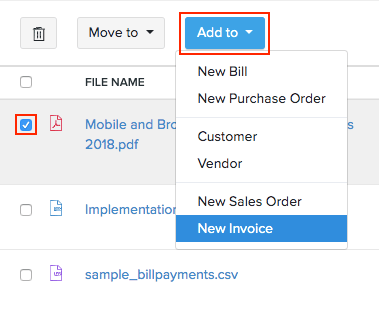 Attach file from the documents