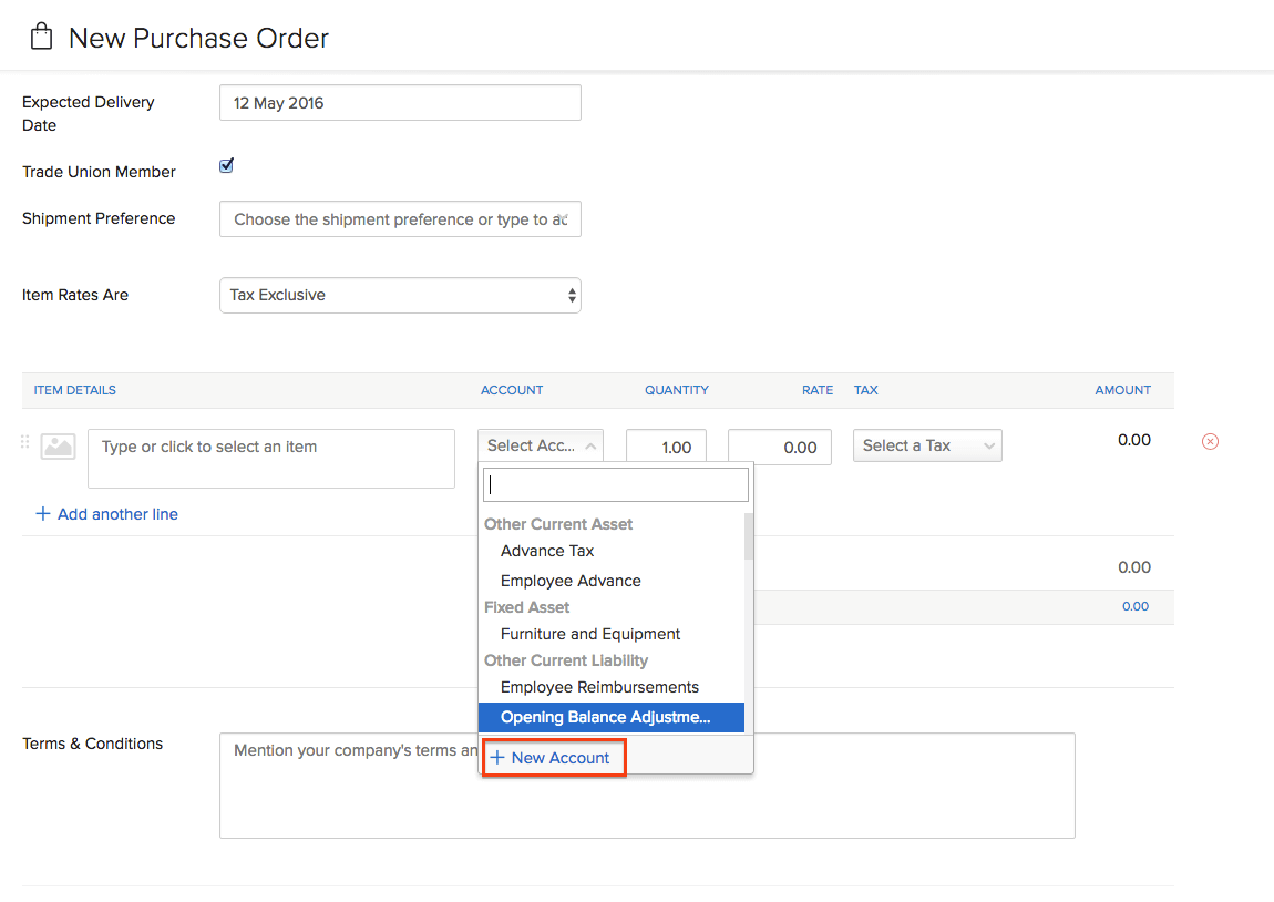 creating new accounts from purchase orders