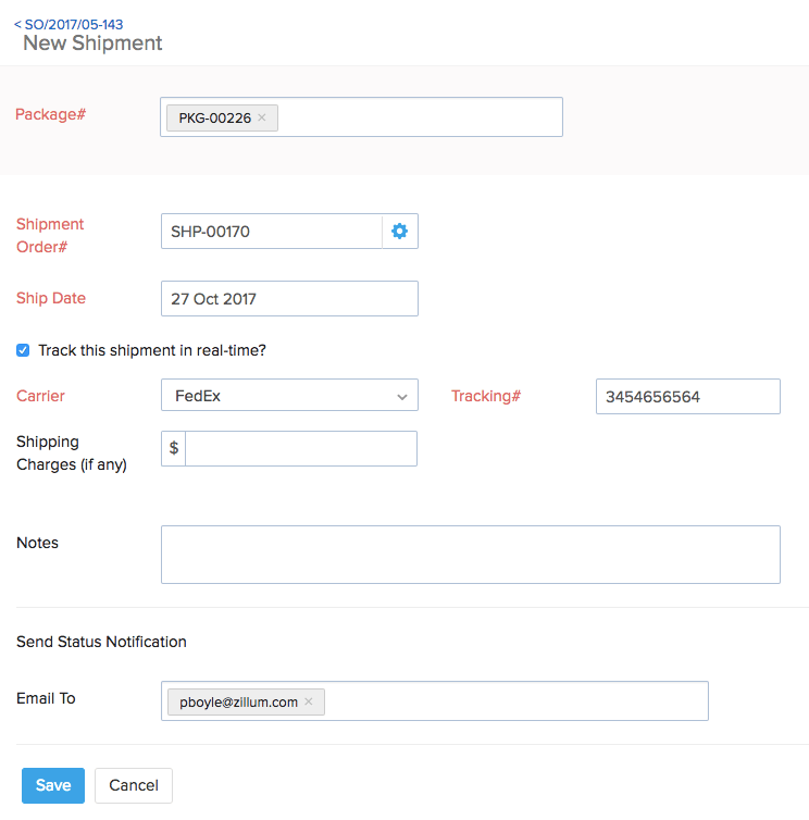 Option to enable tracking for a manual shipment