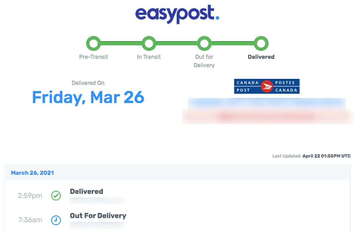 EasyPost tracking page