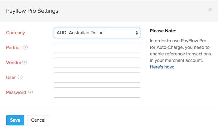 Screen shot of Payflow Pro setup page