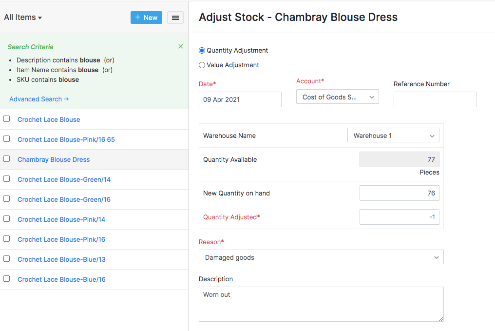 inventory adjustmenr vs cogs account