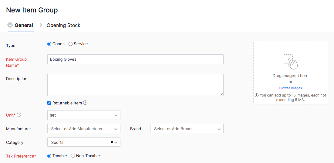 Creation of Items & Item Groups in Zoho Inventory