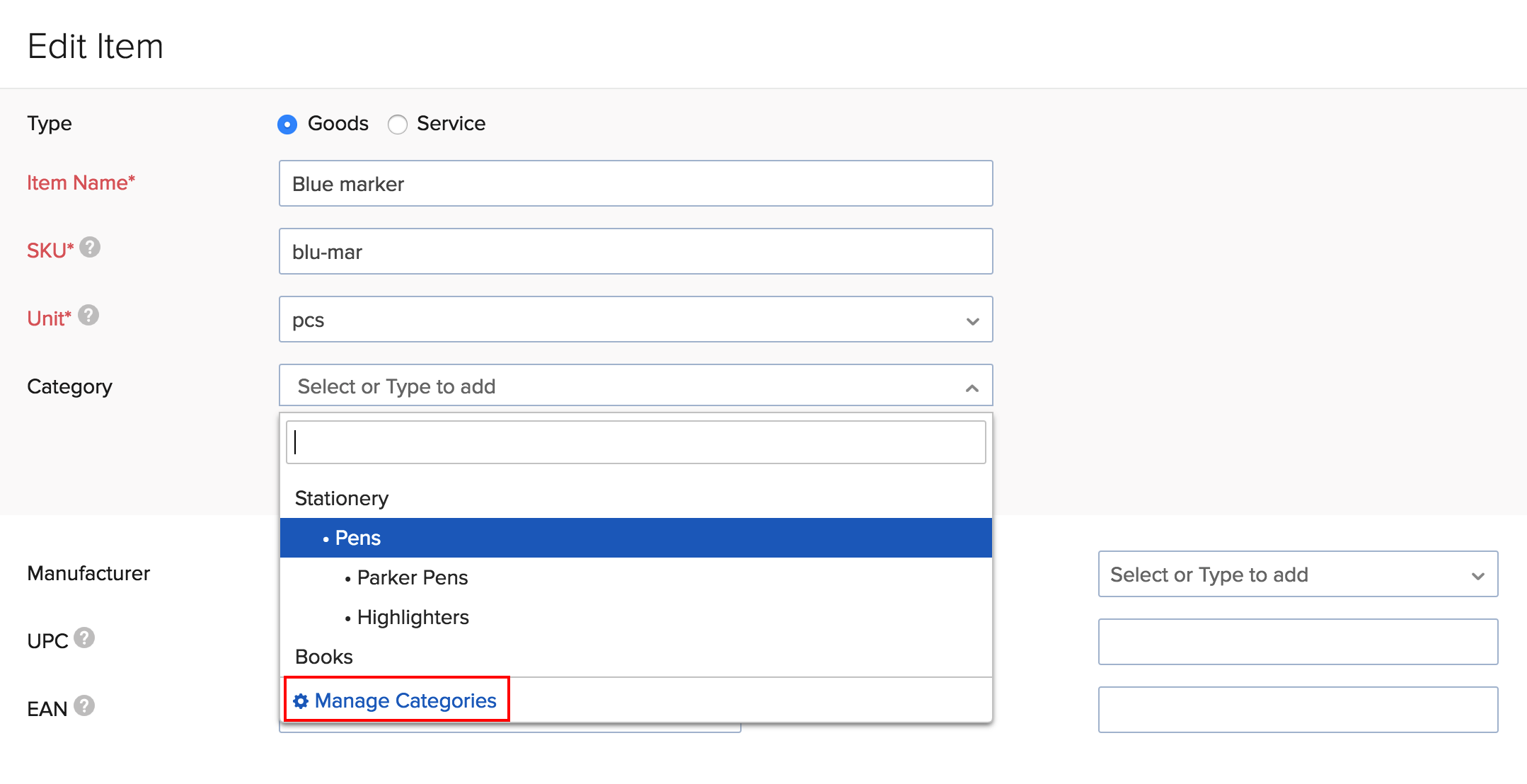 Manage category