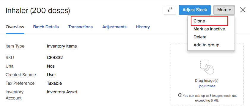 Creation of Items & Item Groups in Zoho Inventory