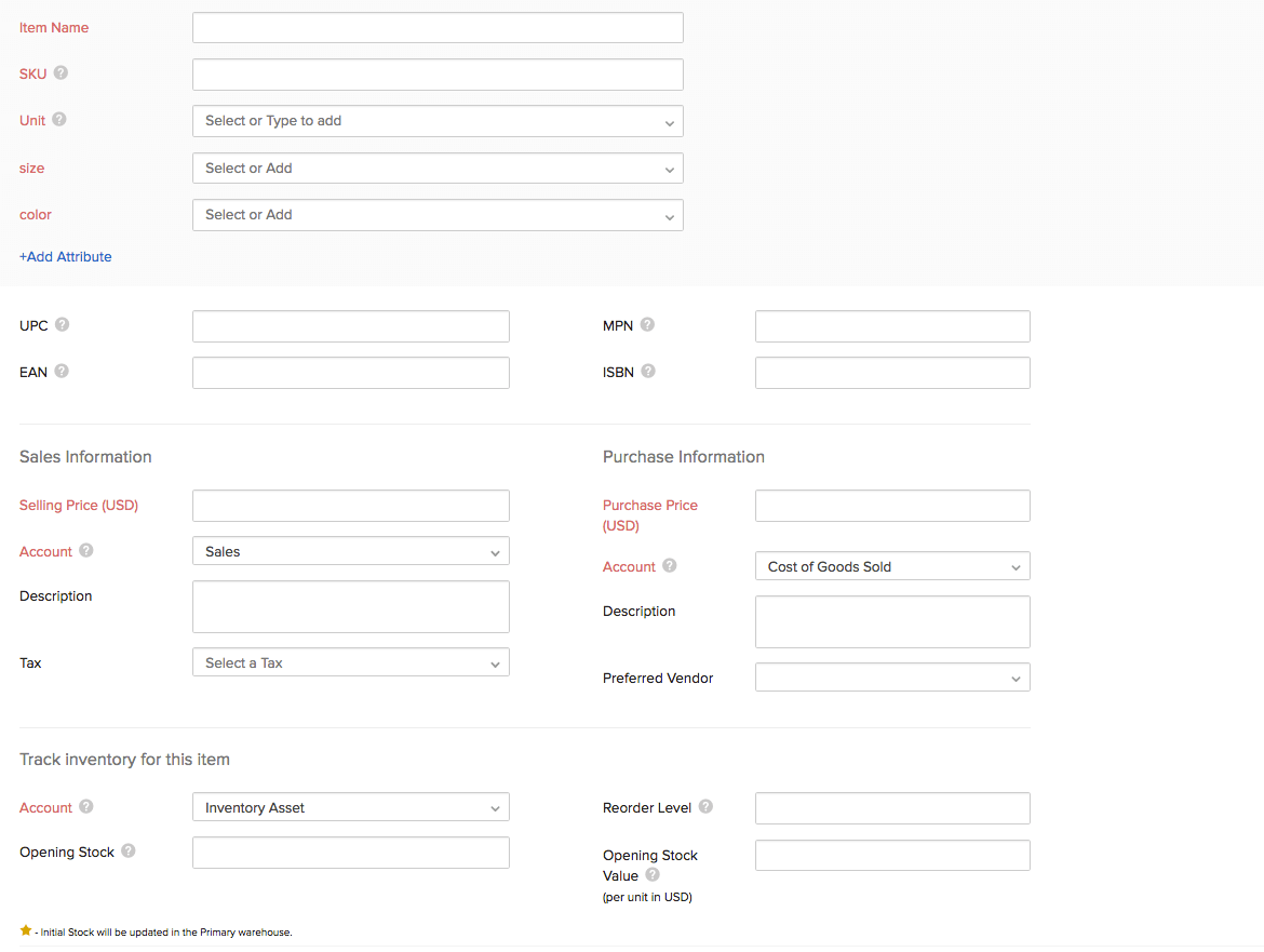 Creation of Items & Item Groups in Zoho Inventory