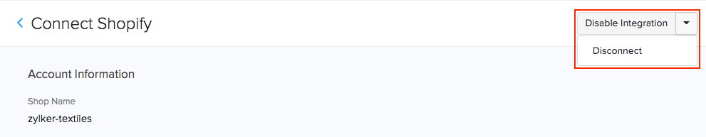 Disable Shopify Store Integration
