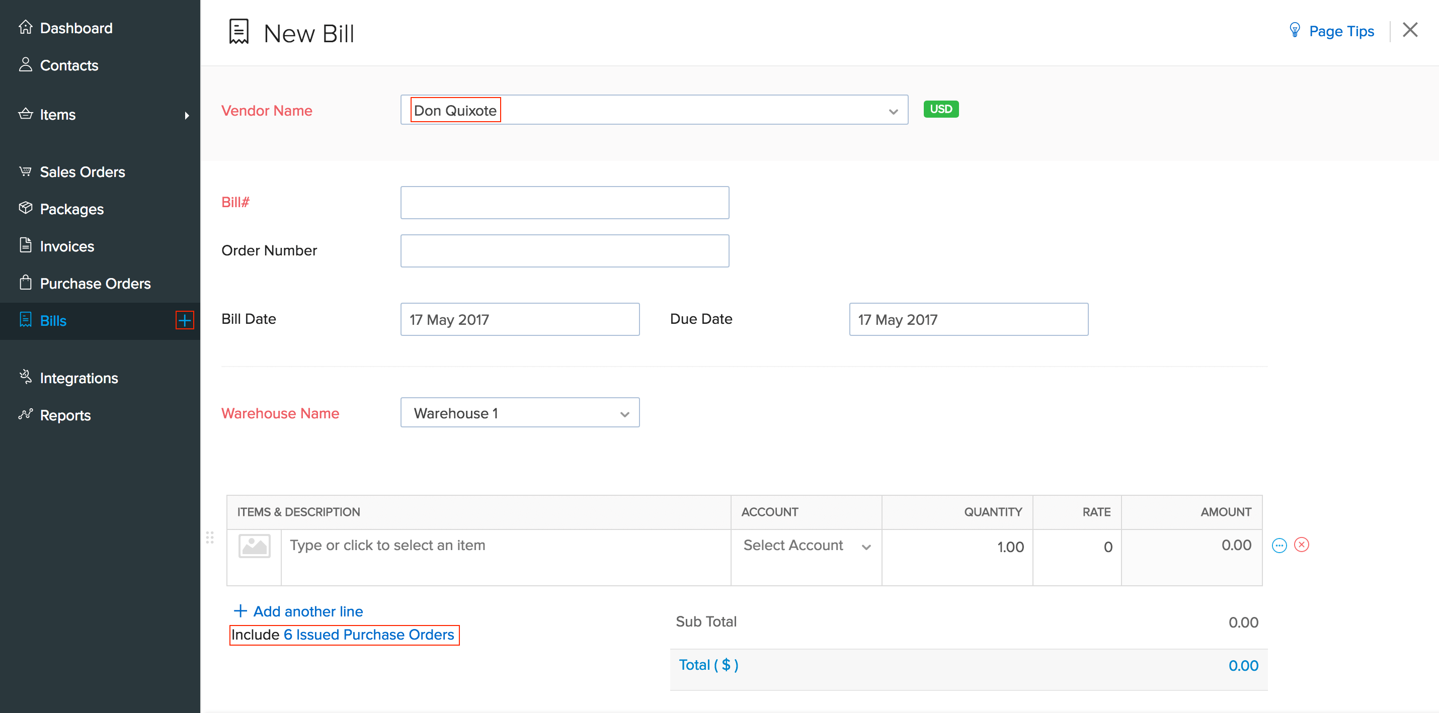 Bill for multiple purchase orders