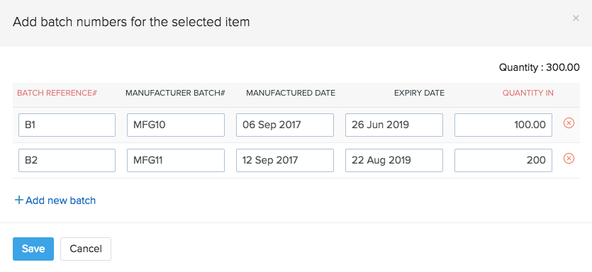 Entering batch details