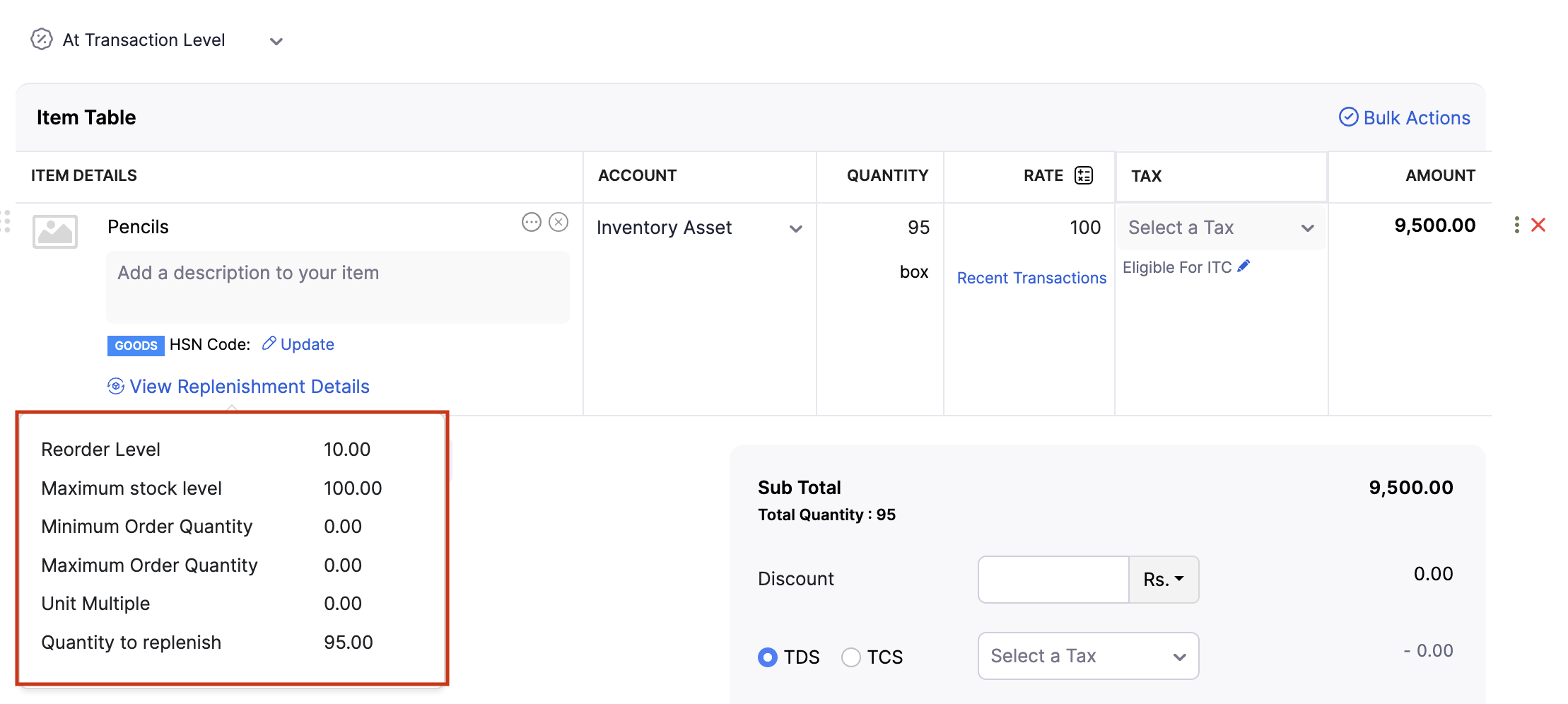 replenishments Details