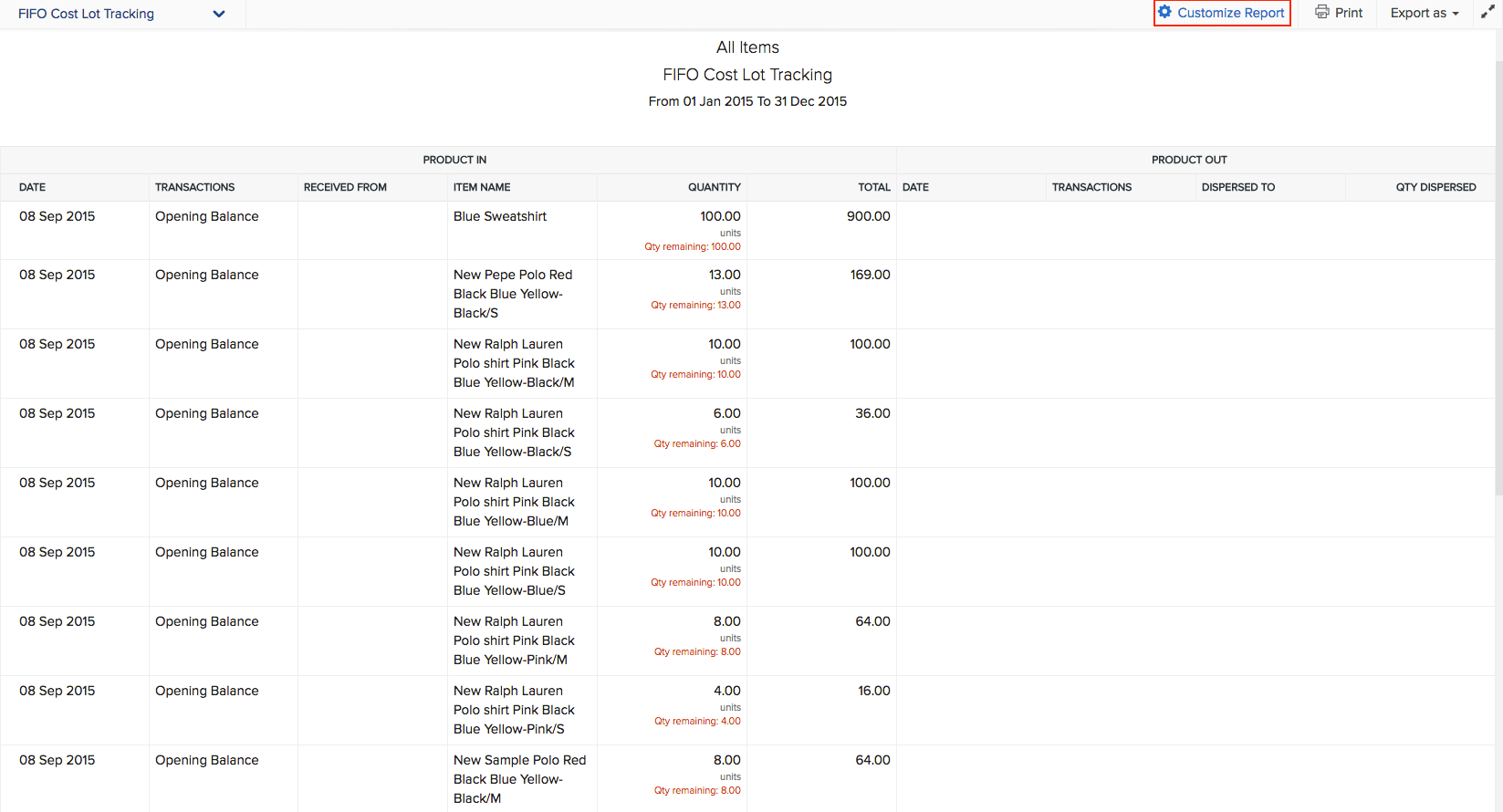 Image of choosing FIFO cost lot tracking report