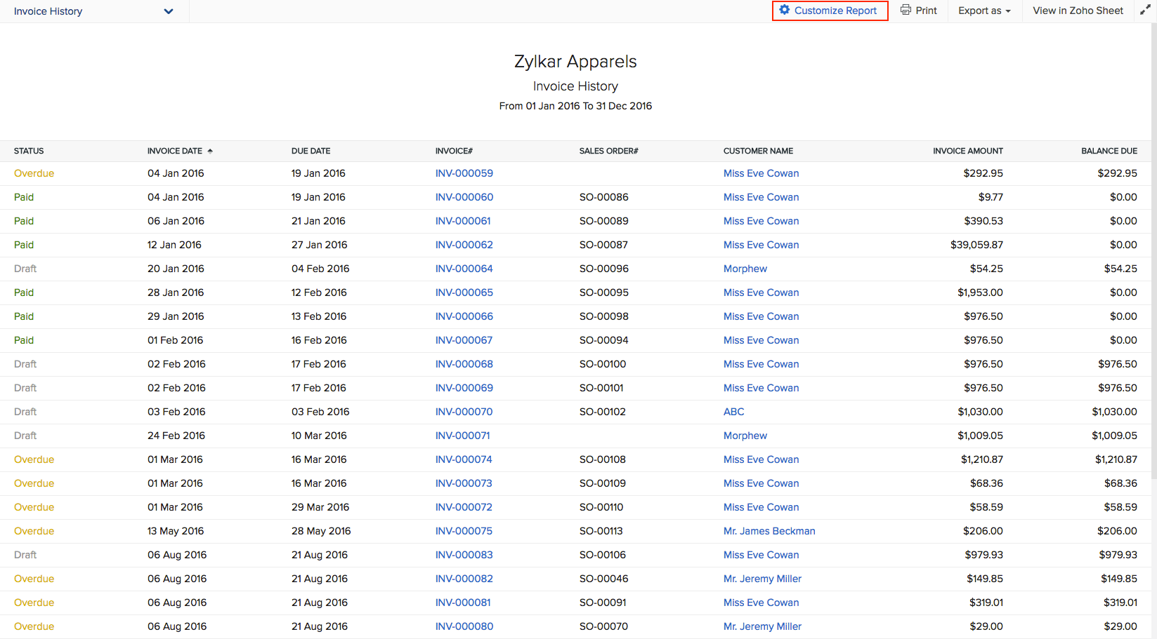 Image of invoice history